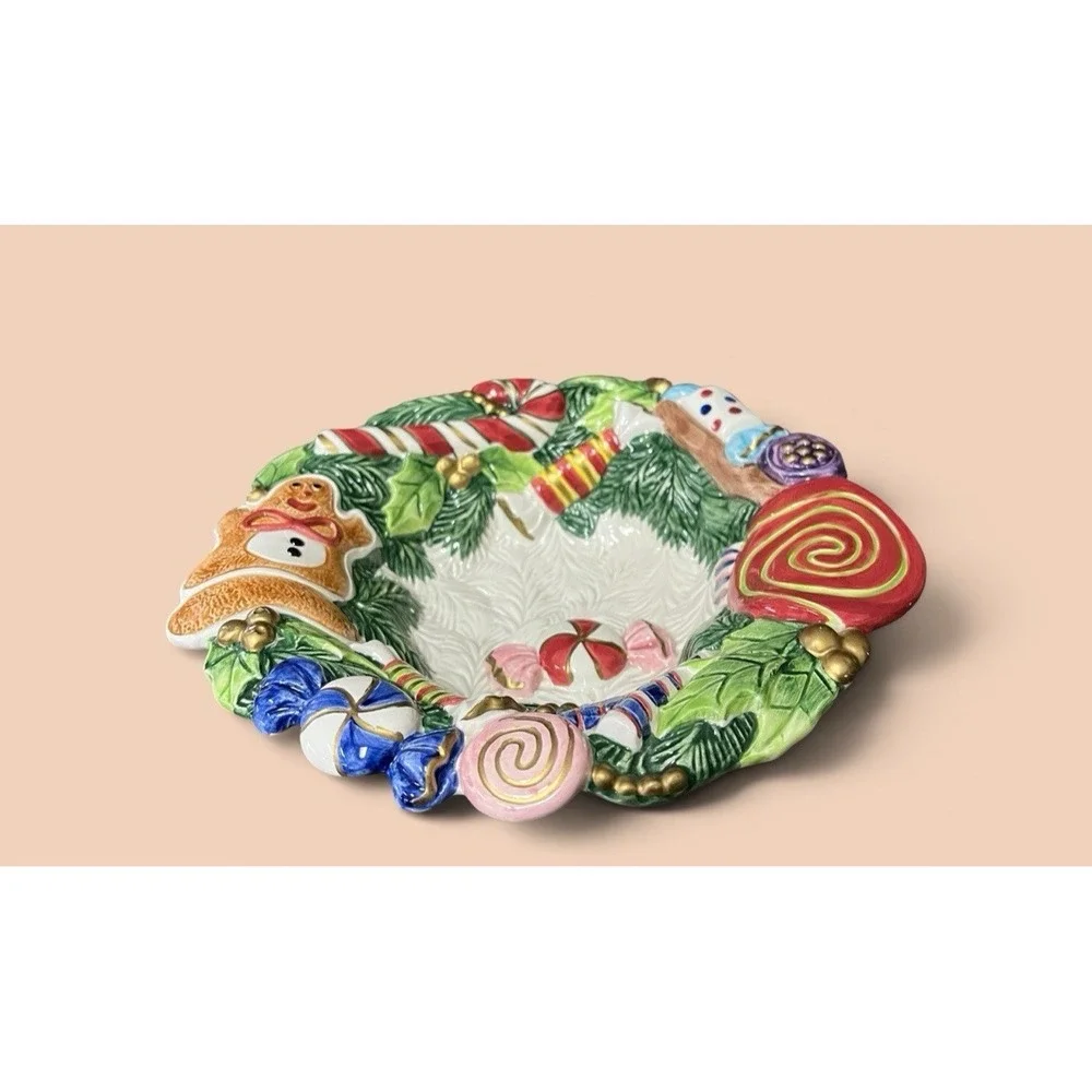 Fitz & Floyd 1996 Gingerbread Candy Bowl Dish Christmas Holiday Season Decor